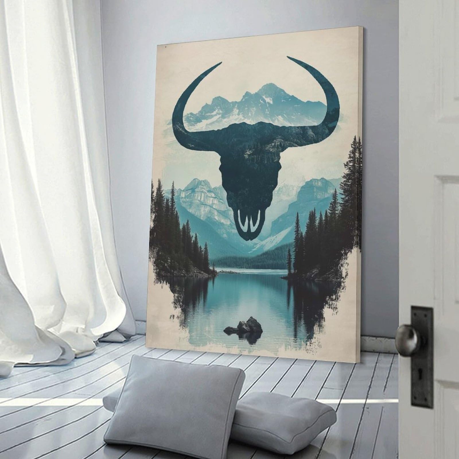 Junmoney Frame-Mountain Bull Skull Mountain Bull Skull Canvas Art Print 20X30inch(50X75cm), For Office Decor, Home Working Or Creative Rooms, An Interior Accent For Desk Areas