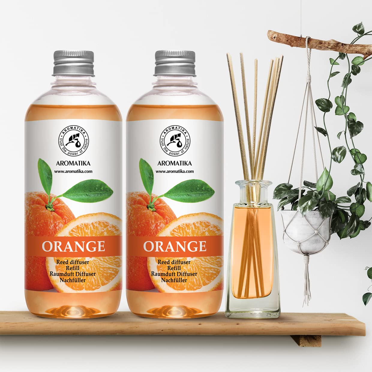 Recambio de Difusor con Aceite Esencial de Naranja 2x500ml - Fragancia para Hogar - Ambientador de Aire - Difusor Perfumado para Aromaterapia - SPA - Hogar - Cocina - Baño