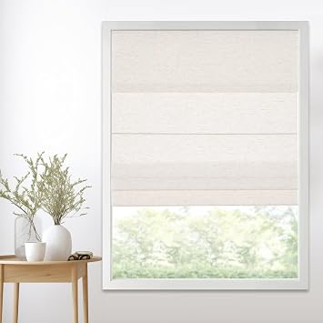 Persilux Cordless Light Filtering Roman Shades for Windows,Natural Woven Linen Fabric Roman Shades,Thermal Insulated Roman Blinds,UV Protection for Bedroom, Living Room, Office,Cream,Customize Size