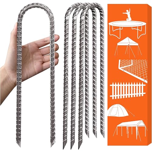 Eurmax USA 4-Pack U-Shape Ground Stakes,Rust-Proof Galvanized Steel Ground Anchors,Commercial Trampoline Stakes for High Winds,Secure Anti-Flip Tie Down for Soccer Goals,Swing Sets,Fences&Playsets