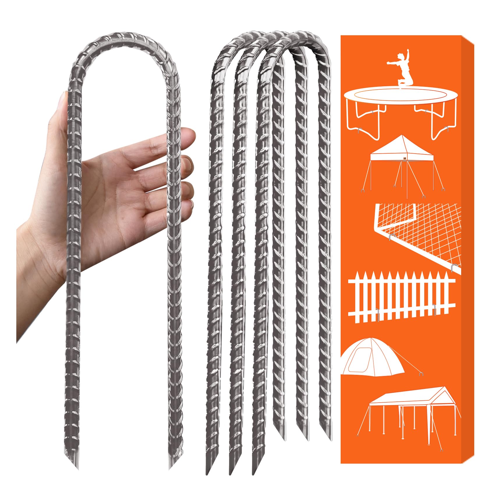 Eurmax USA 4-Pack U-Shape Ground Stakes,Rust-Proof Galvanized Steel Ground Anchors,Commercial Trampoline Stakes for High Winds,Secure Anti-Flip Tie Down for Soccer Goals,Swing Sets,Fences&amp;Playsets