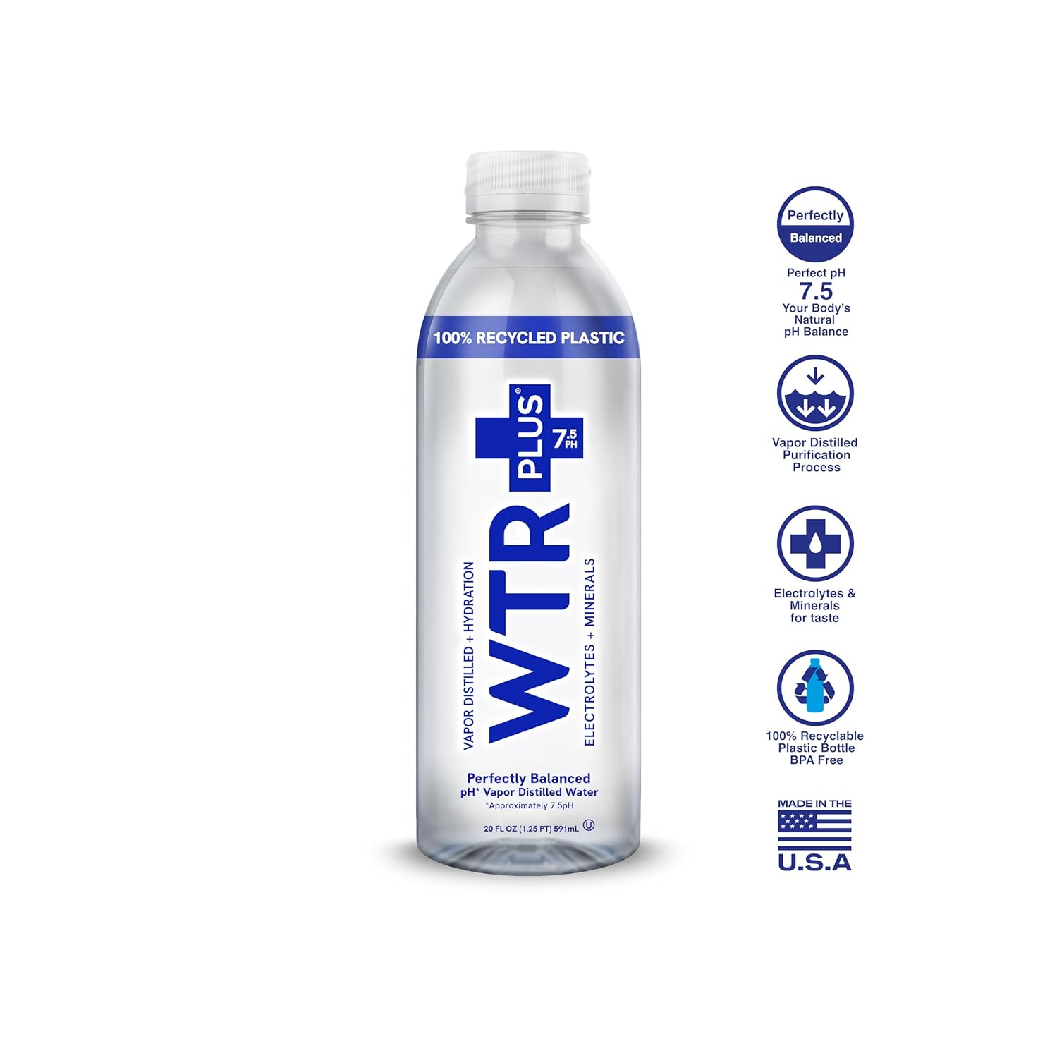 WTR+ Alkaline Water, 20 Fl Oz (Pack of 12), 9.5 pH with Electrolytes for a Crisp, Refreshing Taste