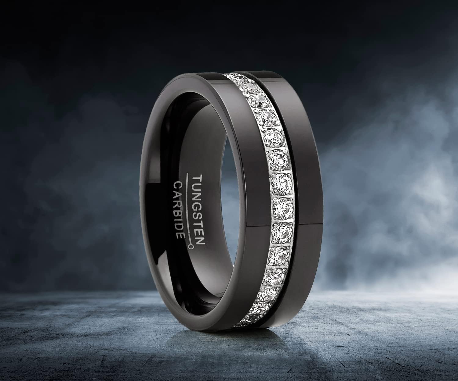 Metal Masters Co. 1.35 Carat Tungsten Black Wedding Band Eternity Ring Cubic Zirconia Comfort-Fit 8MM