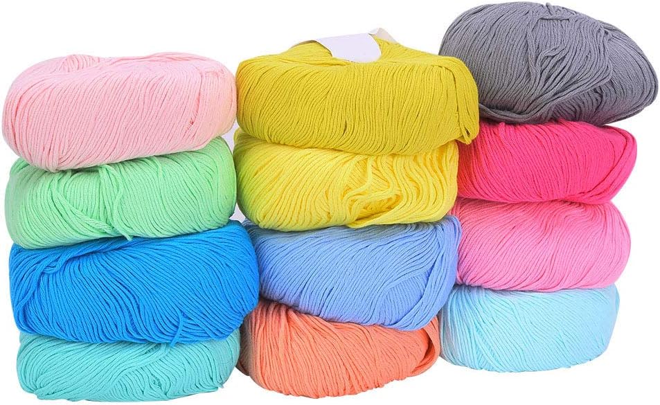 12 Colors Cotton Yarn, Soft Baby Yarn Assorted Colors Yarn Crochet Weaving Cotton Thread for Crocheting and Knitting