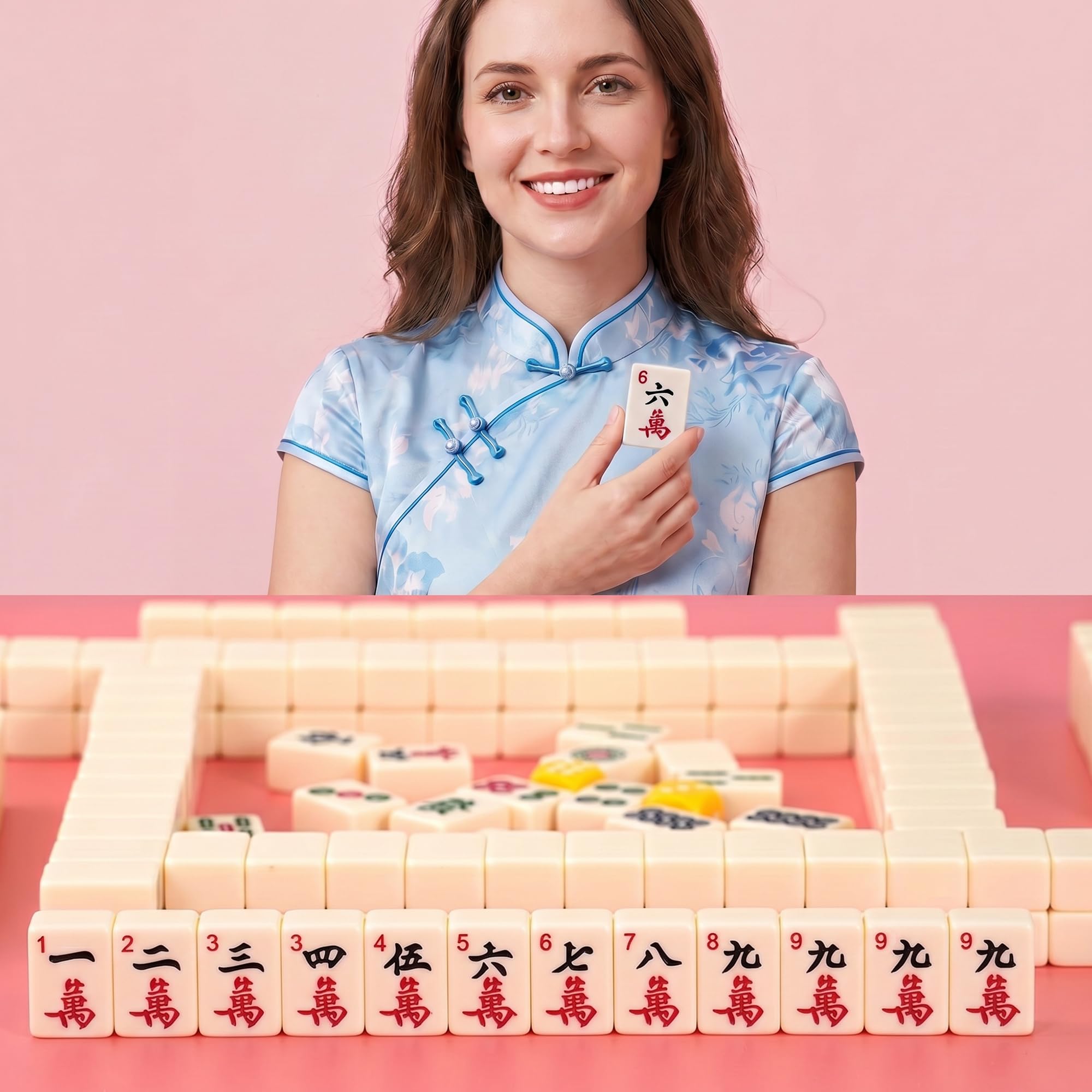 Juego de mahjong americano de 166 tejas, kit de mahjong de viaje con tarjetas de reglas, empujadores de azulejos y bolsa de almacenamiento, para los amantes del Mahjong
