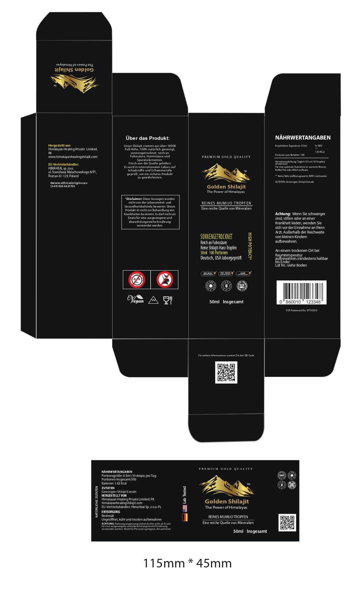 Goldene Shilajit-Tropfen 50 ml Flüssiges Himalaya-Mumijo-Shilajit 100-Tage-Vorrat Komplex mit über 85 Mineralien&Spurenelementen Fulvinsäure und Huminsäure Rein natürlich Vegan Laborgeprüft