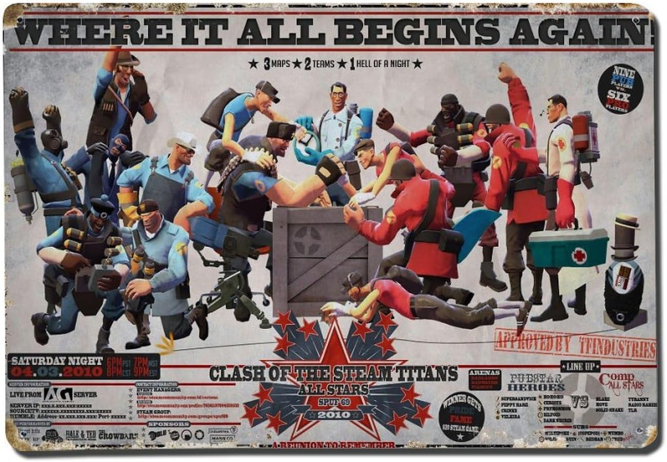 Team Fortress 2ポスター ヴィンテージメタルブリキ看板 8x12インチ 男 洞窟 ホームアート 壁装飾