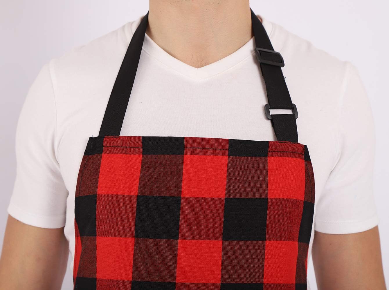 Chef Bib Apron for Men Women, Christmas Gift, Kitchen Cooking Apron with 2 Pockets, 40" Long Ties and Adjustable Neck Strap - 32" x 28" - Red/Black - Image 4