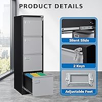 Vista 81 de Archivador vertical de 2 cajones con cerradura de metal, archivador vertical de metal, para oficina y hogar, archivadores verticales de acero
