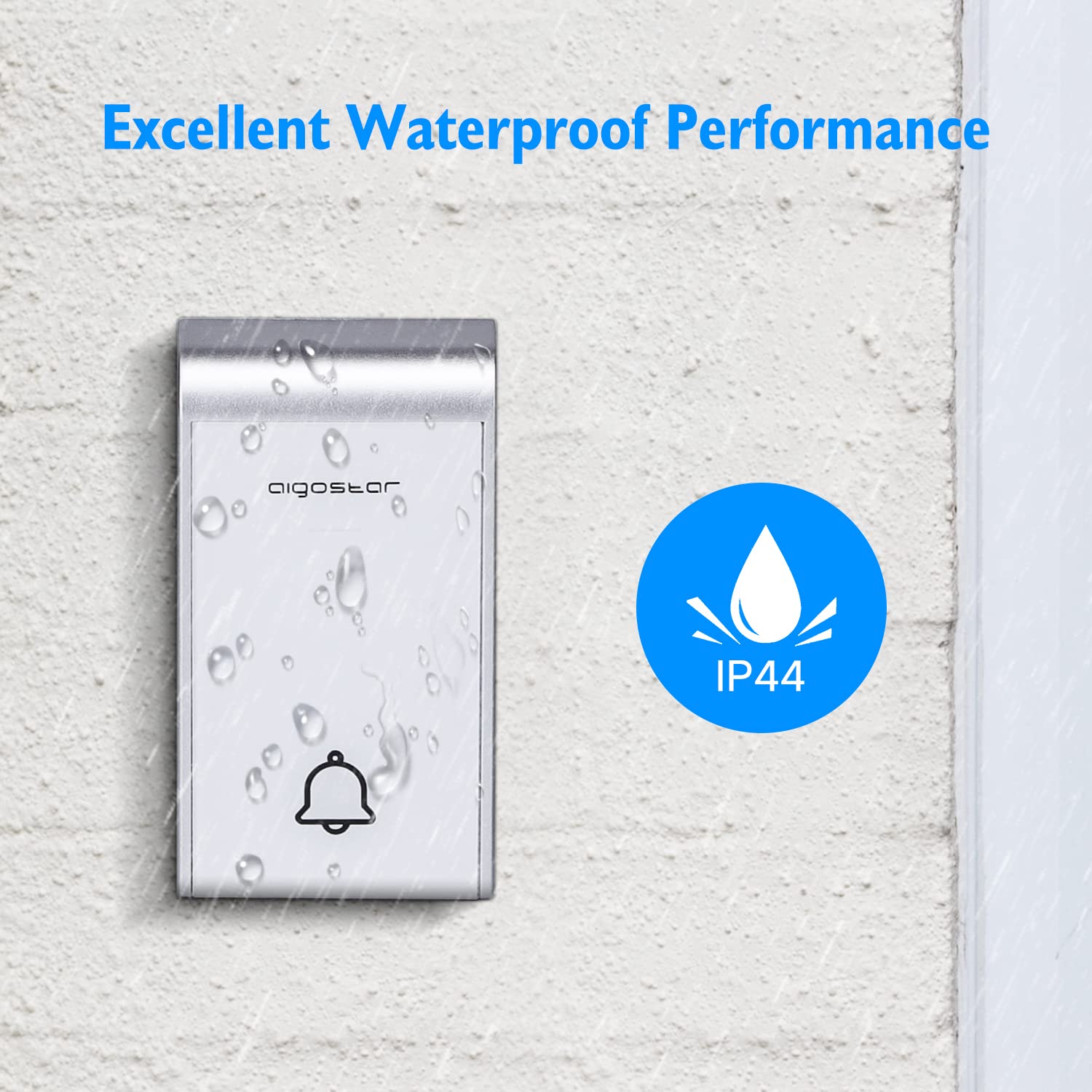 Aigostar Ring AC - Timbre inalámbrico, Timbre de Puerta con Indicadores LED, Resistente al Agua, 36 Melodías, 3 Niveles de Volumen, Timbre para Ancianos, Casa, Oficina (2 Receptor y 1 Transmisor)