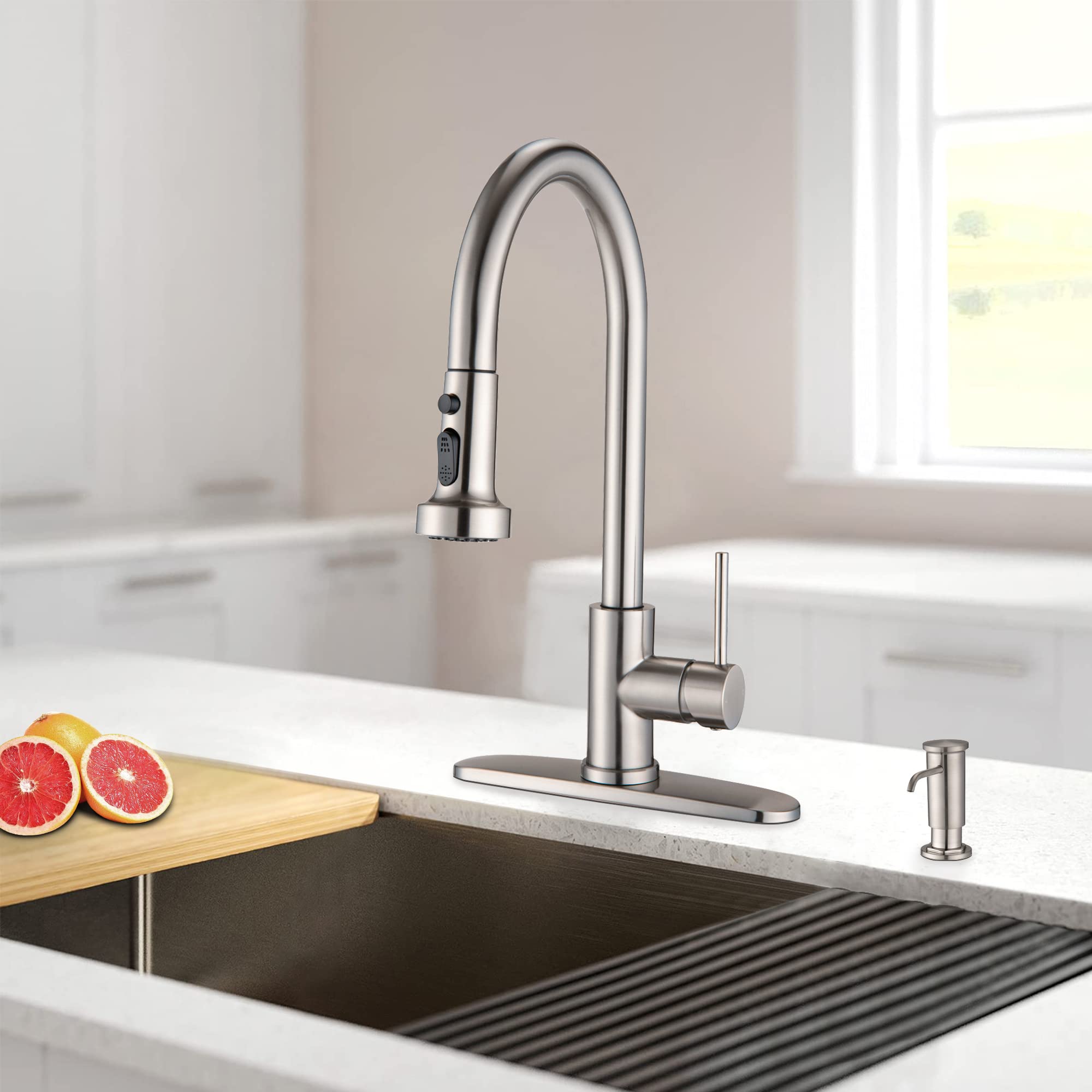 Rubinetto Cucina in Acciaio Inossidabile con Il distributore di Sapone Nichel Spazzolato