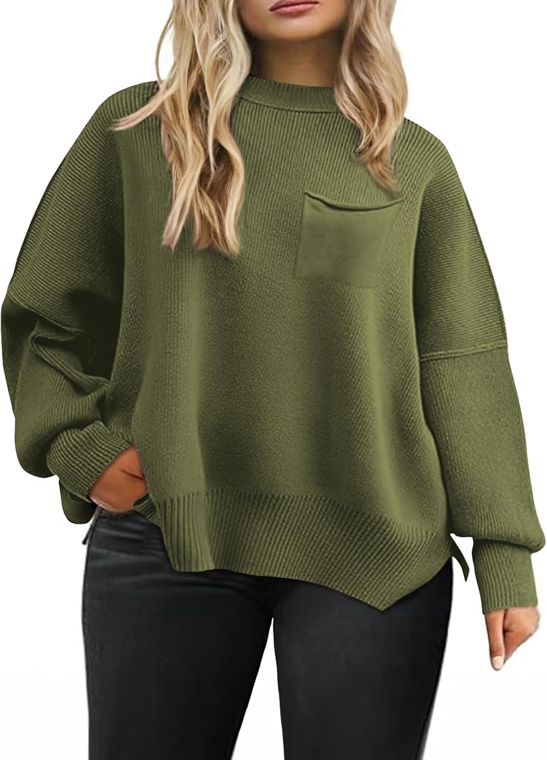 Eytino Plus Size Sweaters for Women Oversized High Neck Long Sleeve Knit Chunky Warm Pullover Sweaters Top with Pocket(1X-5X)