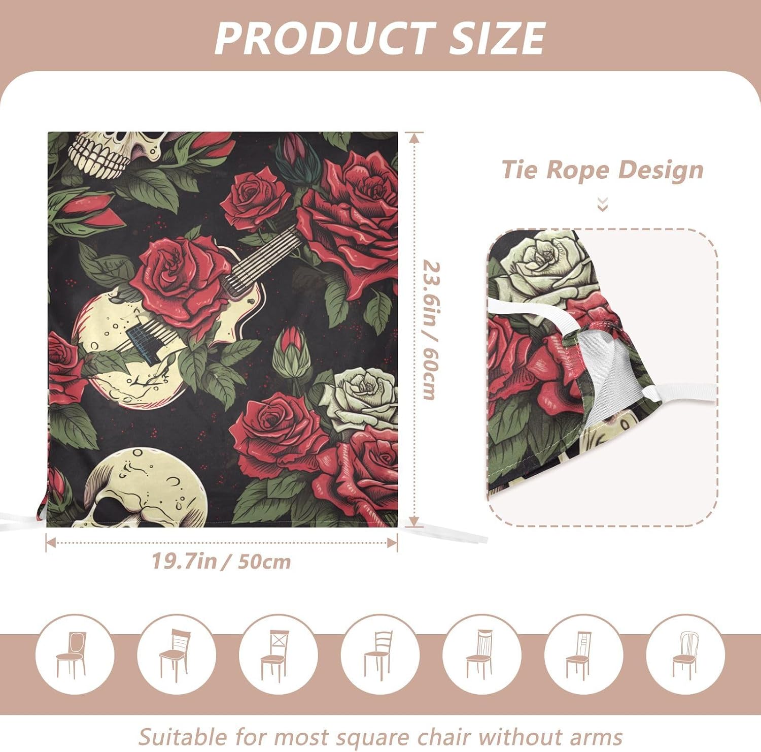 ALAZA Skull Roses Guitar Vintage Chair Back Cover Set of 6, Washable Reusable Removable Chair Slipcovers Decorative Chair Cover for Home Kitchen Wedding Party