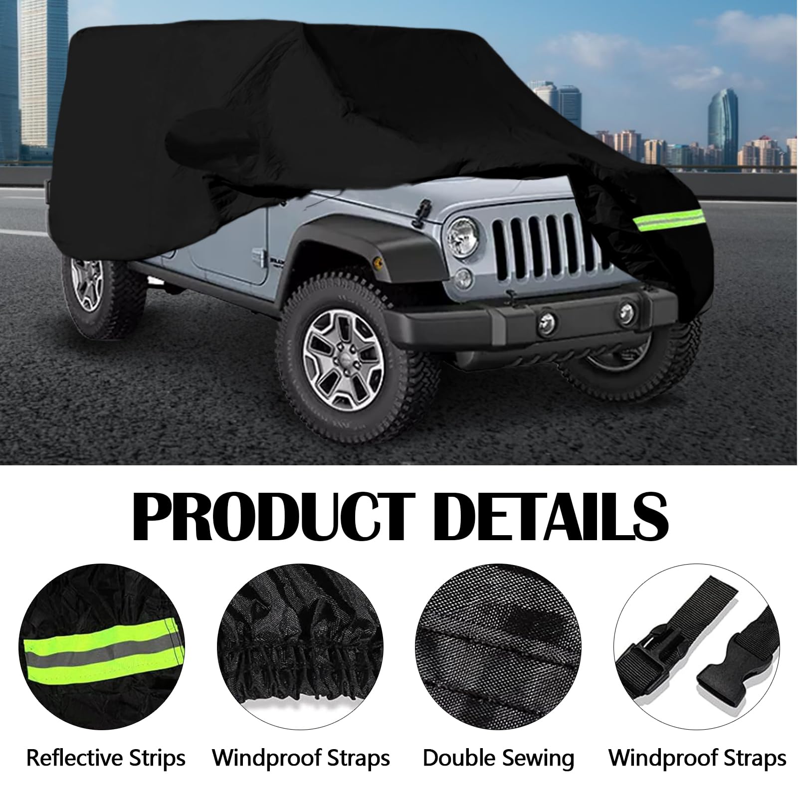 Funda para Coche, Funda Impermeable para Coche para Jeep Wrangler De 4 Puertas, Anti UV, Funda para Coche Interior Y Exterior para Cj Yj Tj Y Jk Funda para Invierno Y Verano para Todo Tipo De Clima
