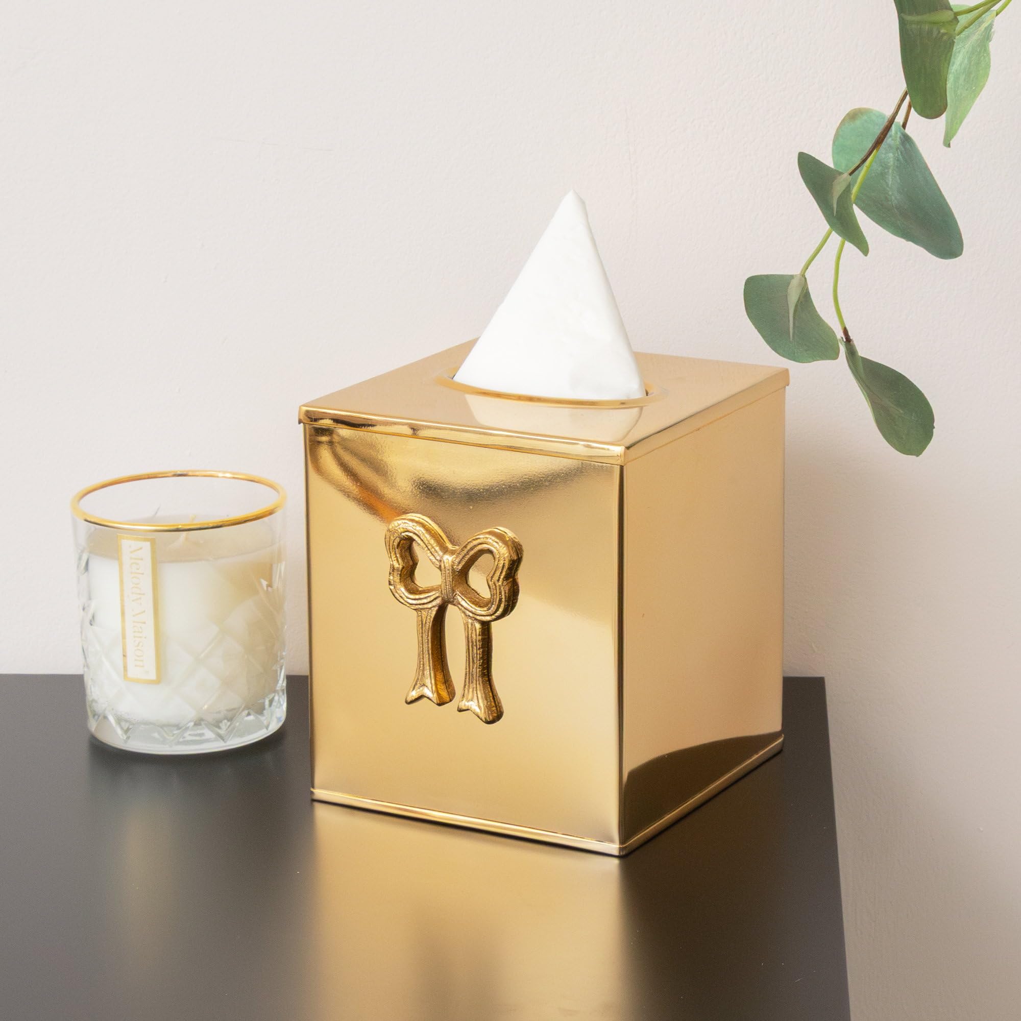 Metallic Gold Metal Bow Tissue Box
