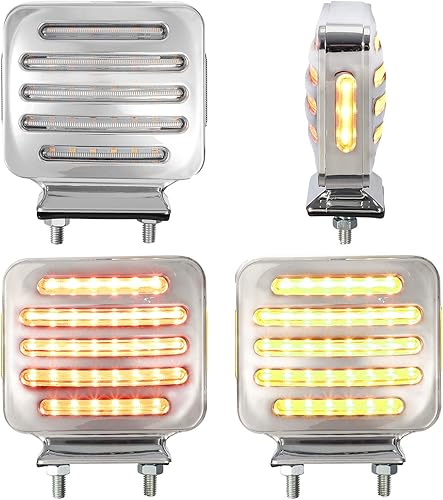 Miniatura 4 de Partsam 2 luces LED de línea plana cromadas de doble cara, luces direccionales LED ámbarrojo, luces de pedestal LED cuadradas de línea plana,