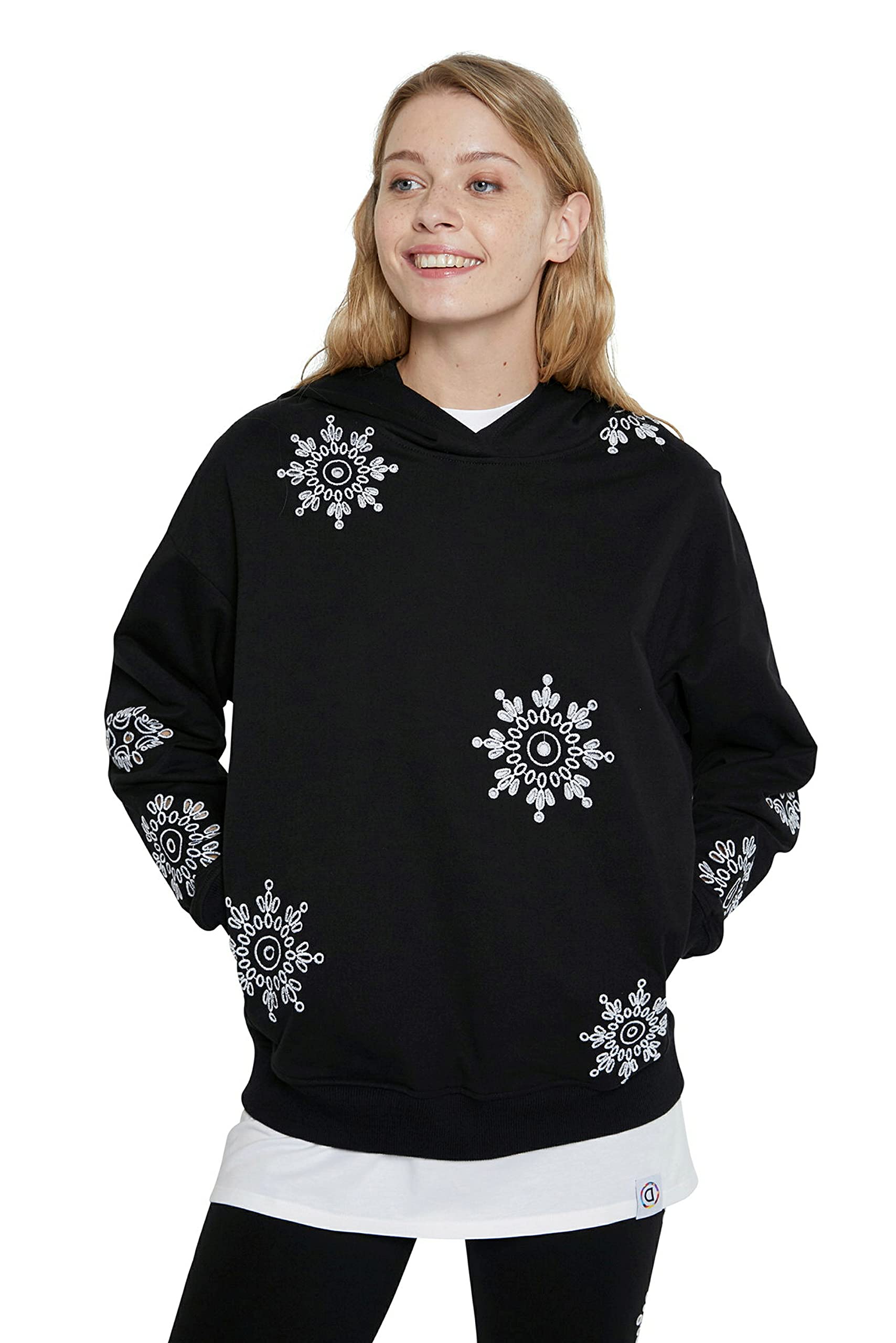 Desigual Women's Hoodie NO Zip Swiss EMBOI Sweatshirt, Black, S