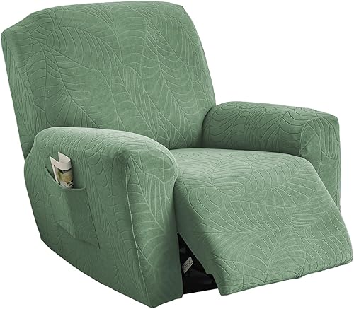 NILUOH Funda para sillón reclinable, 4 piezas, elástica, estampada, con bolsillo lateral, funda para sofá reclinable, antideslizante, ajustable,