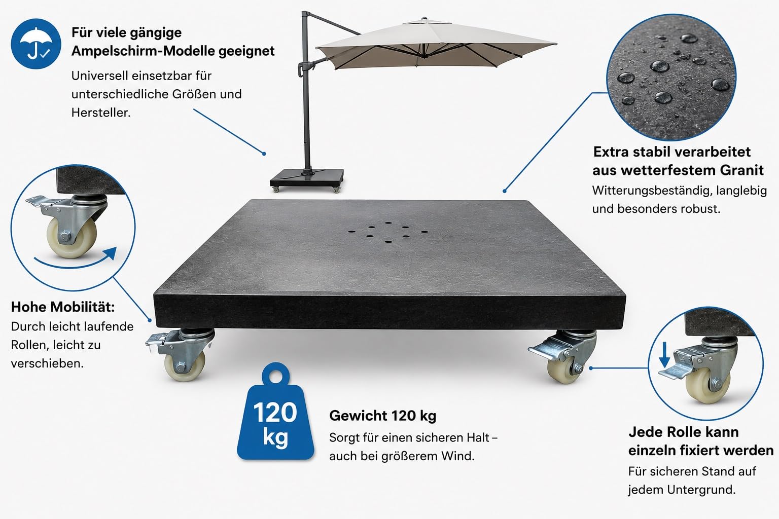 Gardissimo Granitsockel Granito 120 kg Schirmständer für Ampelschirme