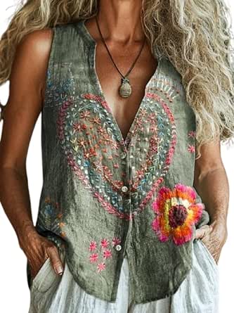 Women's Vintage Bohemian Art Print Casual Washed Cotton linen Denim Jumpsuit main image 1