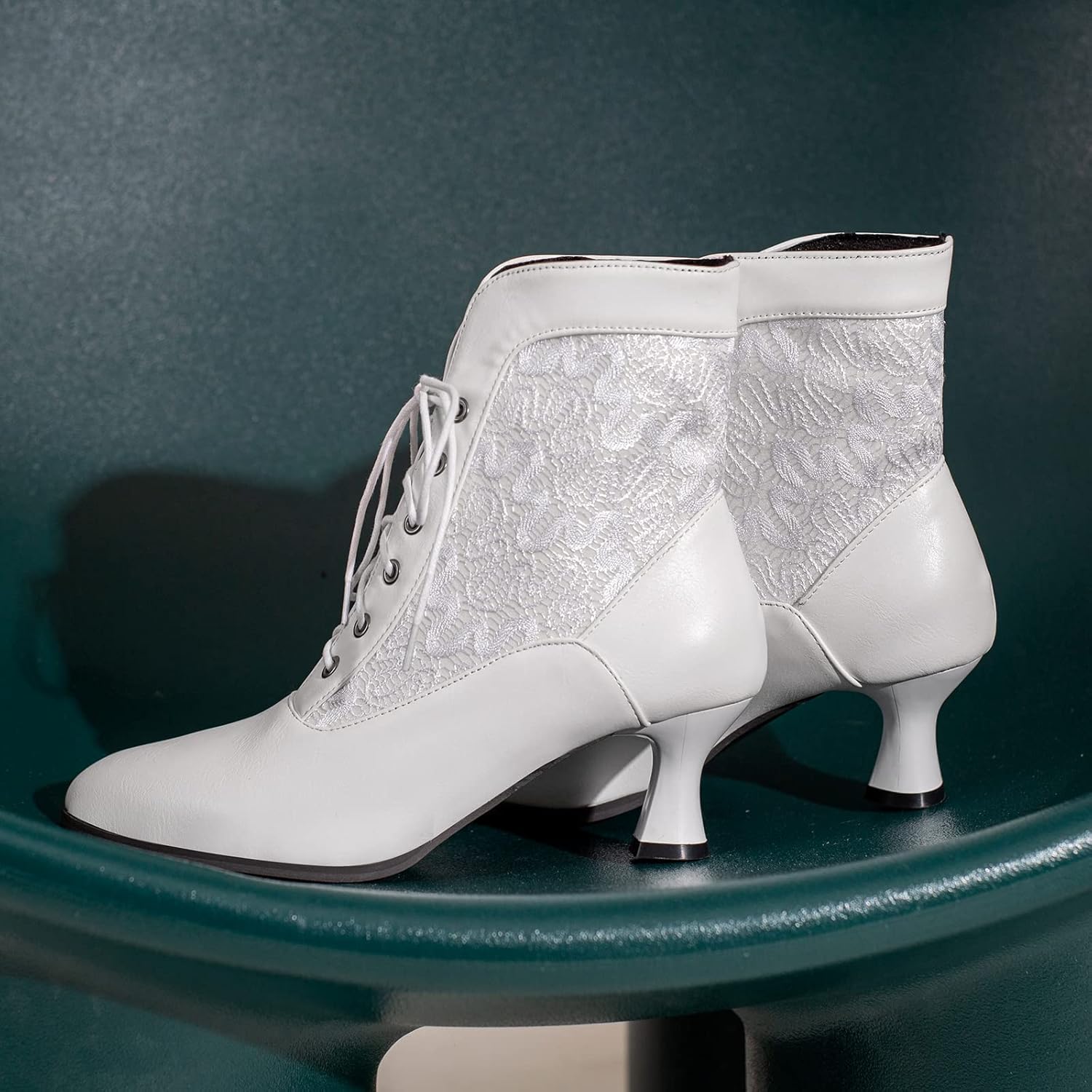 LanreyTaley Women Victorian Lace Booties Wedding Bridal Ankle Boots Witch Costume Boots Mid Heel - Image 4