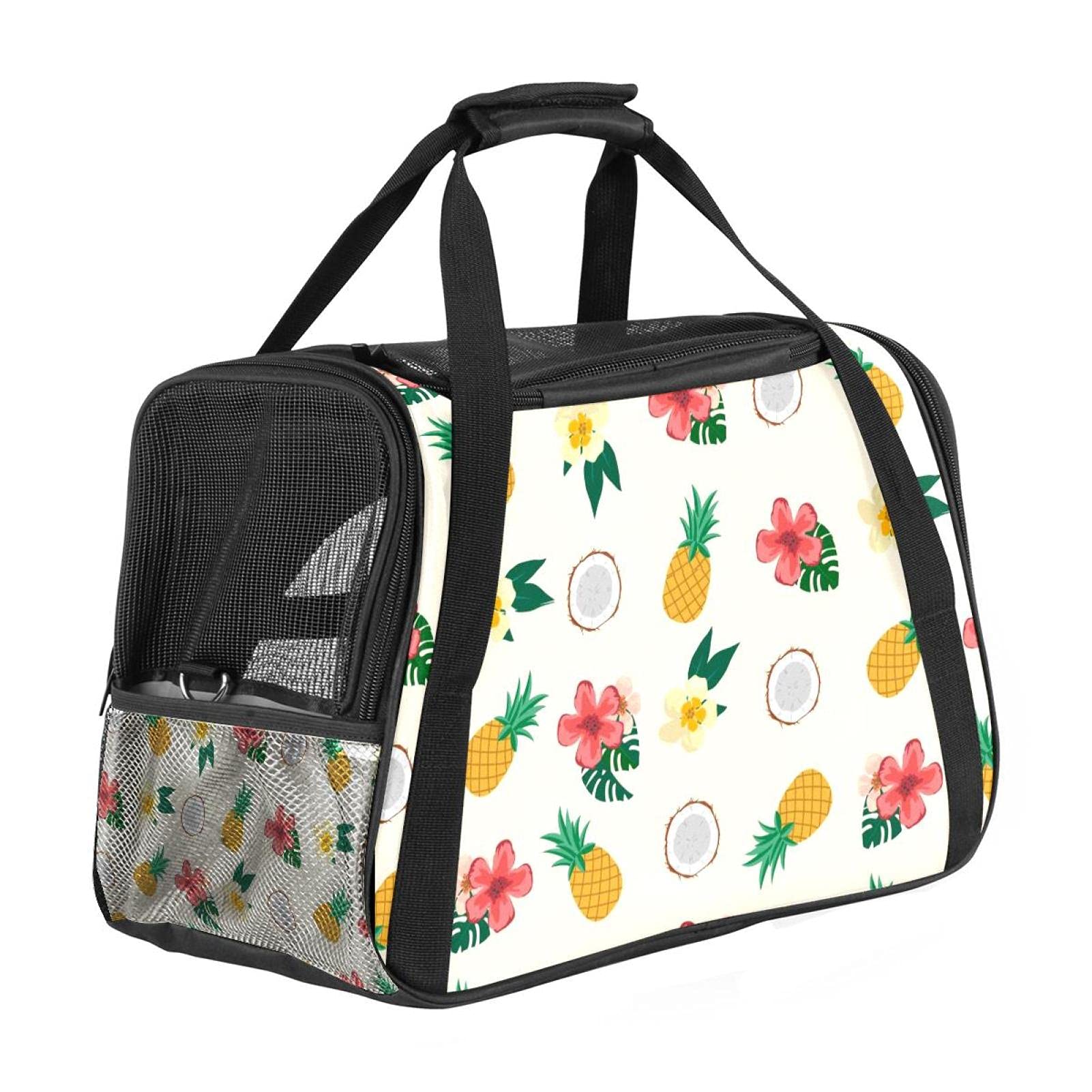 Sac de transport imprimé fleurs jaunes et rouges pour chat