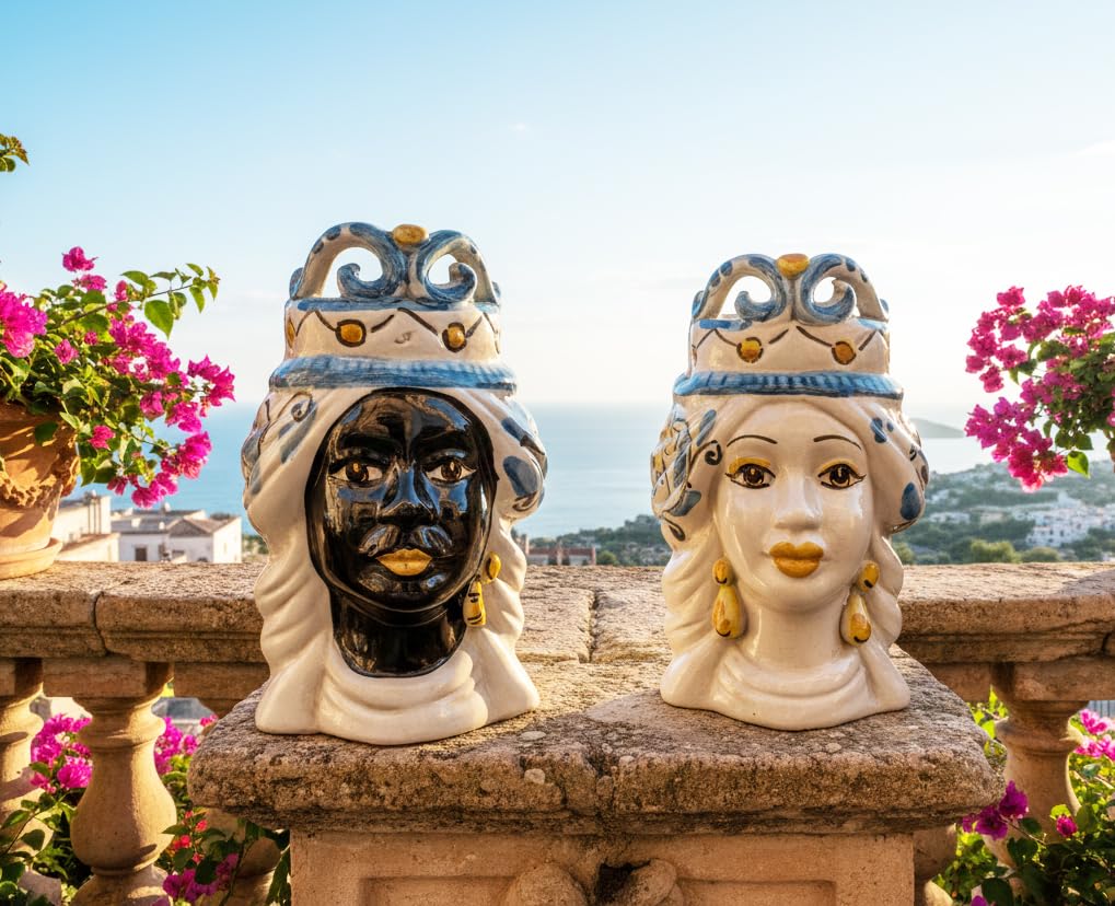 Cabezas de moro de cerámica de Caltagirone azul el regalo de bodas y aniversarios perfecto