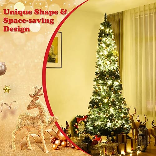 Miniatura 10 de Árbol de Navidad artificial de 5, 6 pies, 7 pies, 8 pies, 9 pies, árbol delgado y delgado con bisagras sin luz con puntas de ramas de