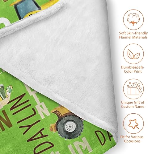 Miniatura 5 de Manta personalizada de tractores, nombre personalizado con diseño de camiones de tractor agrícola, manta de cama de franela de felpa suave para