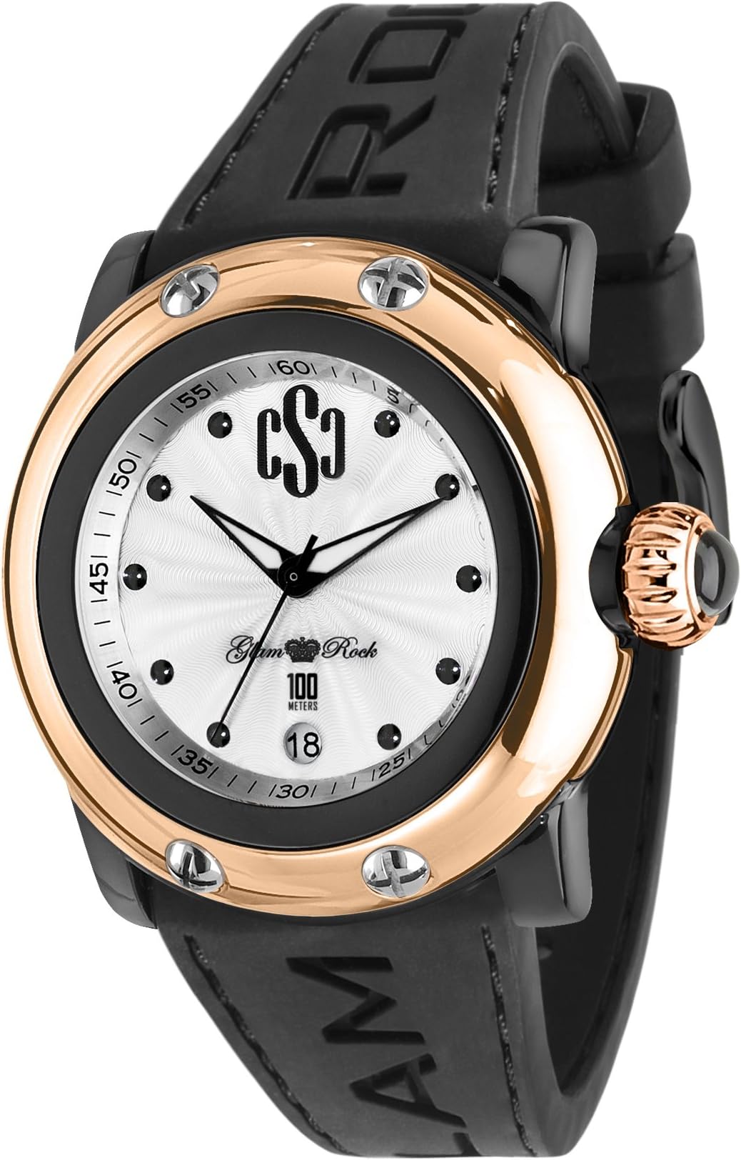 Glam Rock Unisex Quartz Watch with Silver Dial Analogue Display and Silicone Bracelet 0.96.2359