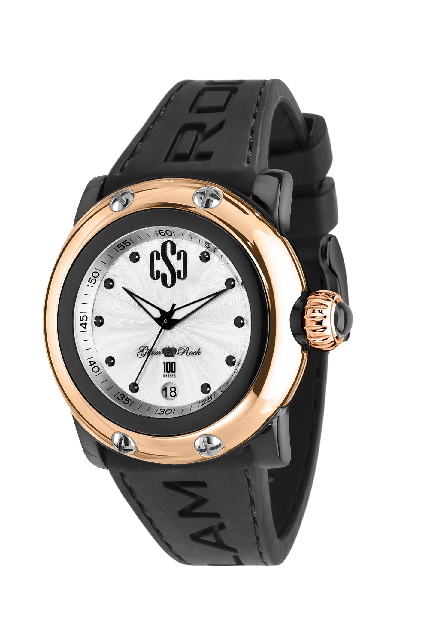 Glam Rock Unisex Quartz Watch with Silver Dial Analogue Display and Silicone Bracelet 0.96.2359