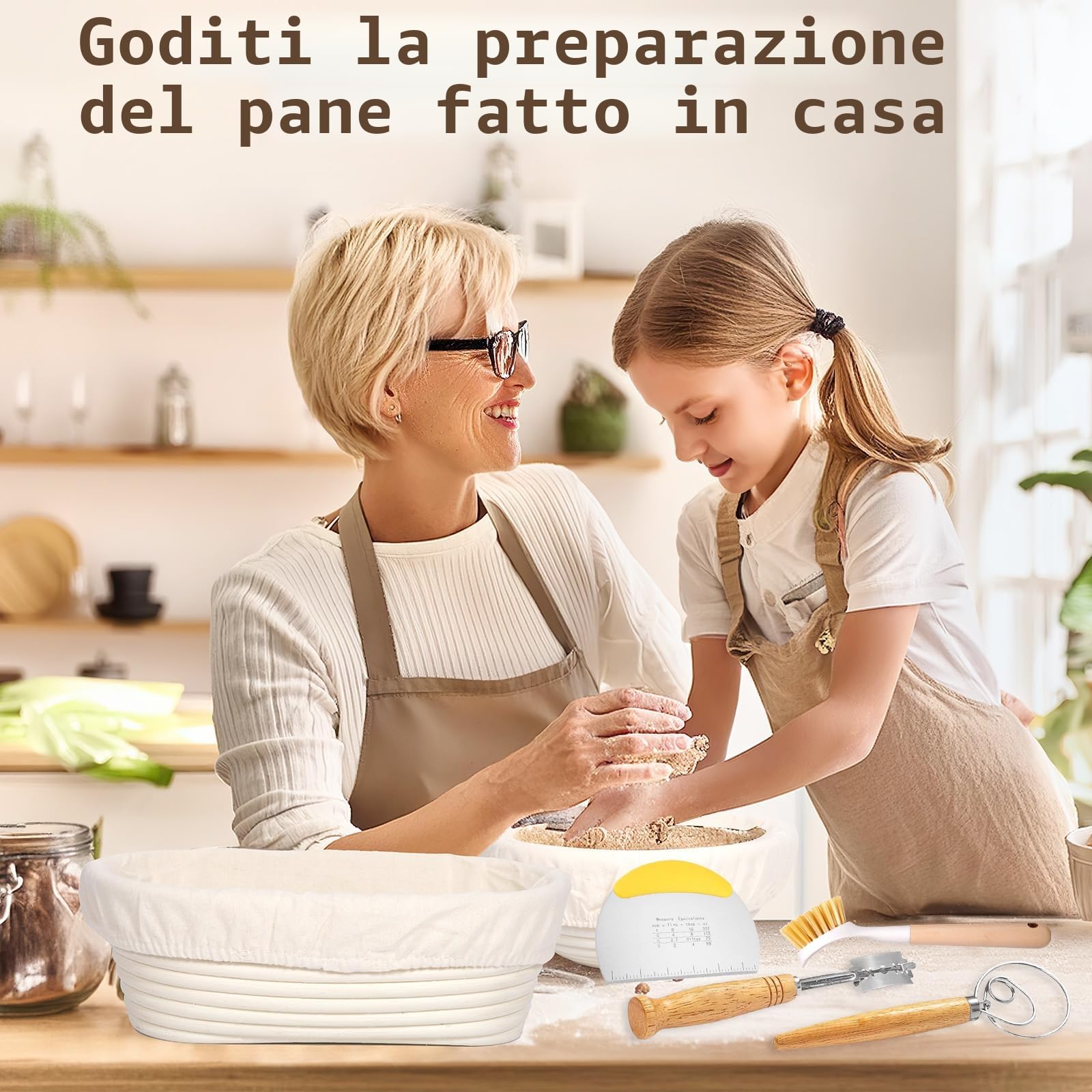 Set di cestini per il pane, set da 10 pezzi per lievitazione naturale, cestini per pane rotondi, diametro 25 cm e ovali, diametro 23 cm, accessori per la cottura del pane