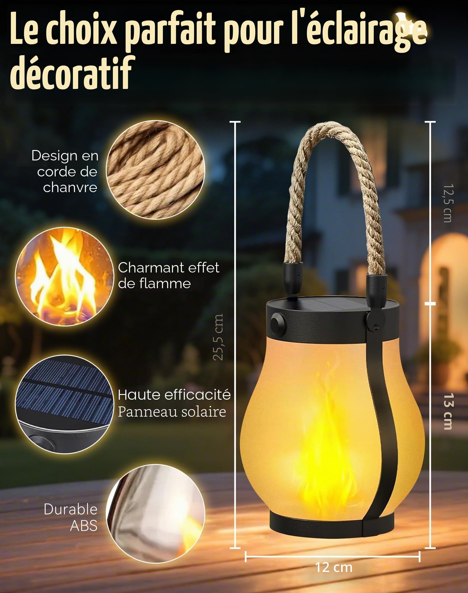 Solar Lantern Lights Outdoor - 4pcs Flicking Flame LED, Lanternes suspendues imperméables pour patio, jardin, camping 3pcs