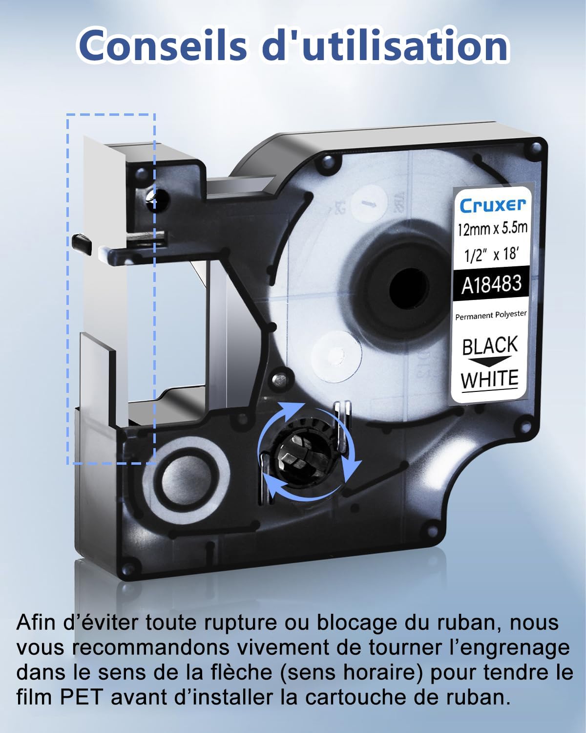 Lot de 30 rubans d'étiquettes Polyester industriels pour Dymo Rhino 18483 IND 12 mm x 5,5 m noir sur Blanc Compatibles avec les Rhino 1000 3000 5000 5200 4200 6000 ILP219 3M PL150