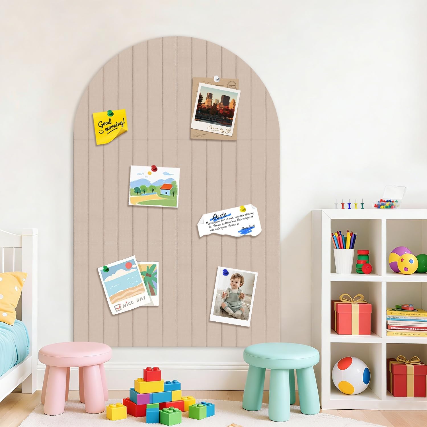 Large Felt Bulletin Boards Arched Cork Board Alternative with Self-Adhesive, 36"x 24"-6 Pack Pin Boards for Office Walls Decor Photo Felt Board Tiles with 30 Pushpins for Home & School Display, Brown