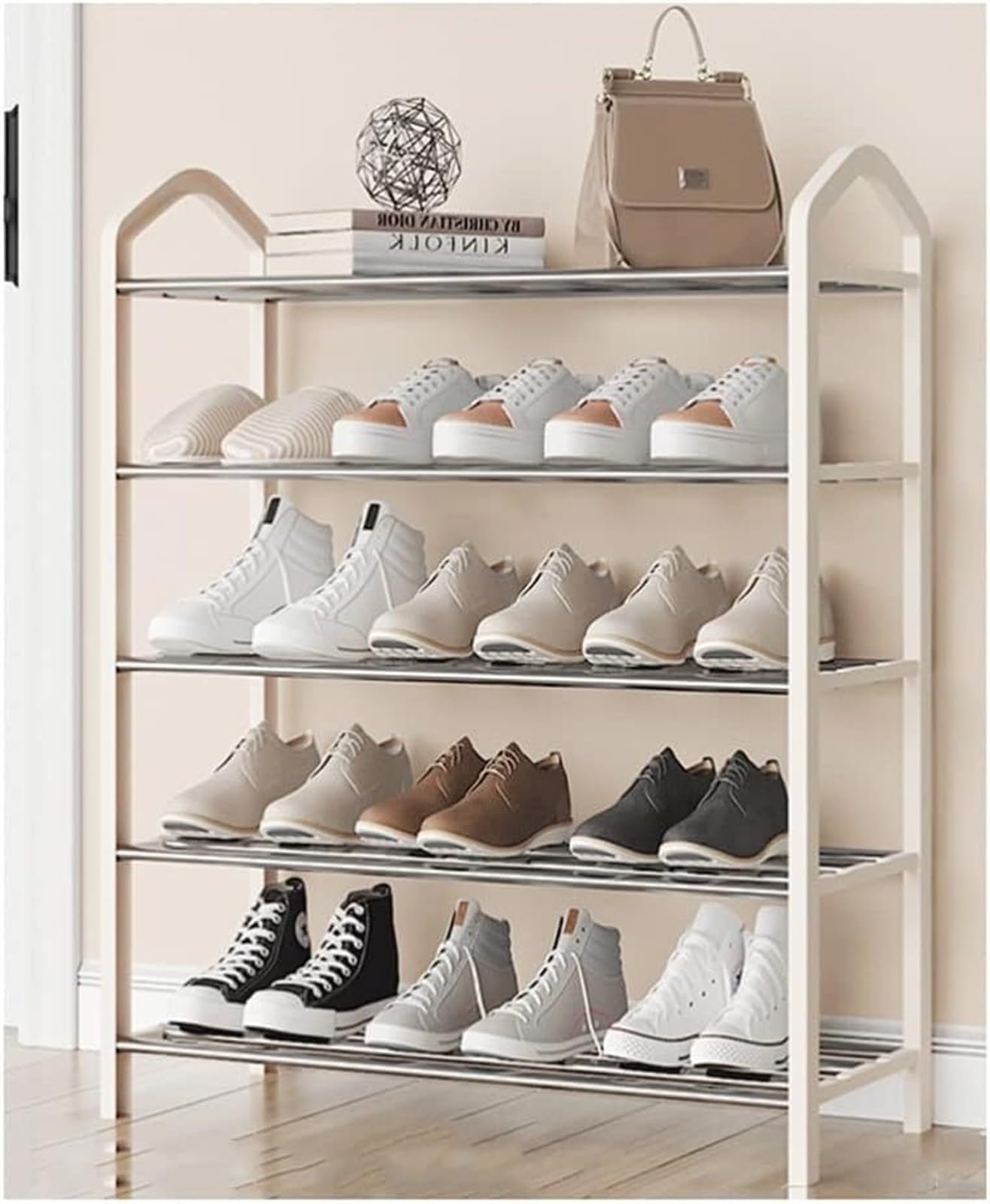 Organisateur de stockage d'étagère à chaussures en fer à 3 niveaux extensible de 42 cm