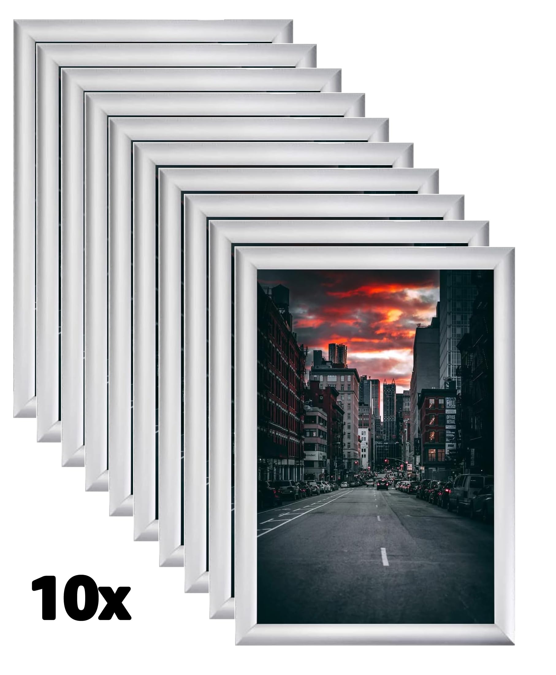 10 cadres Albyco Click, cadre à clic, Snapframe, cadre photo, format A4, 21 x 29,7 cm, largeur du cadre 25 mm, aluminium, métal, film antireflet