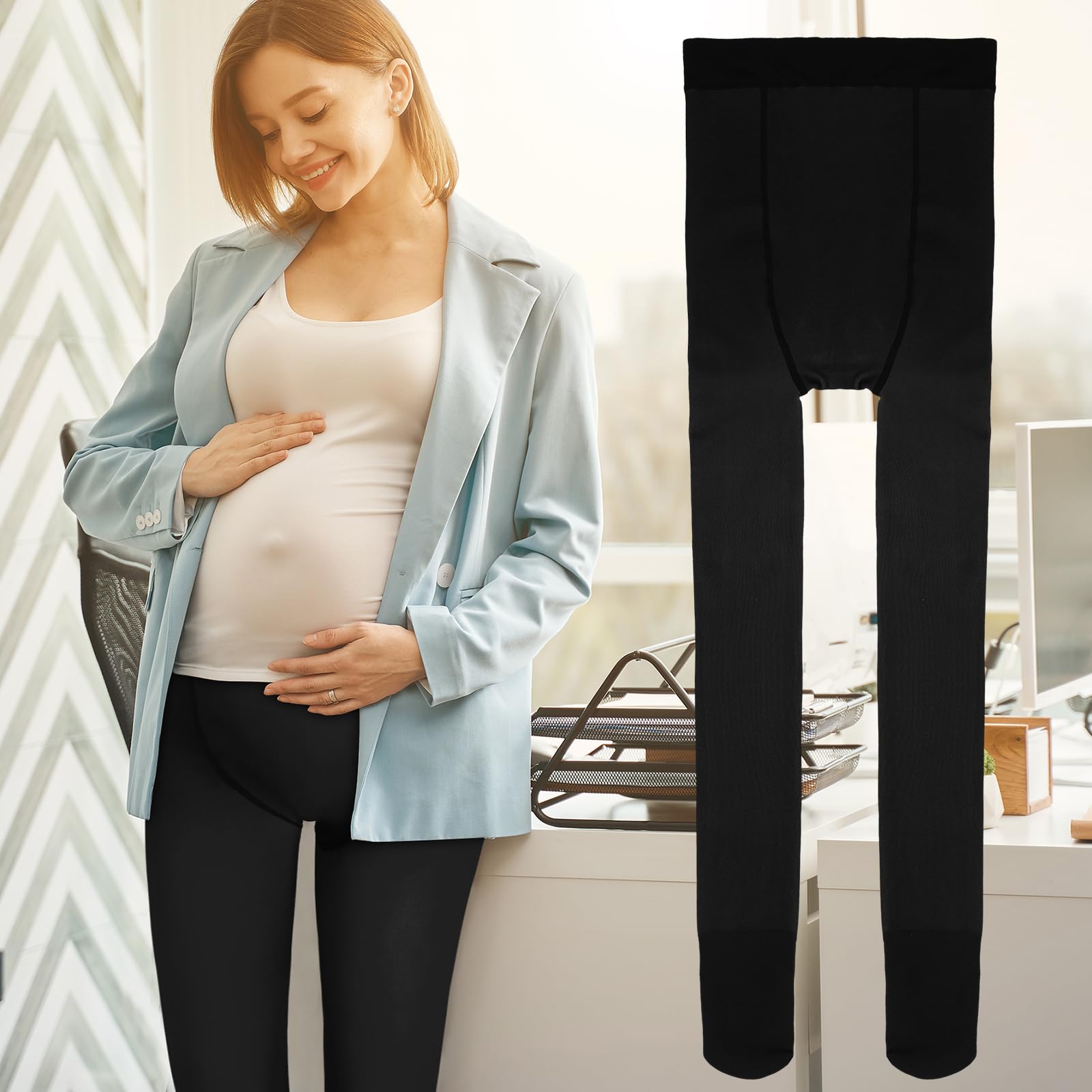 Bonuci Collant de grossesse doublé en polaire pour femme - Legging extensible opaque taille haute
