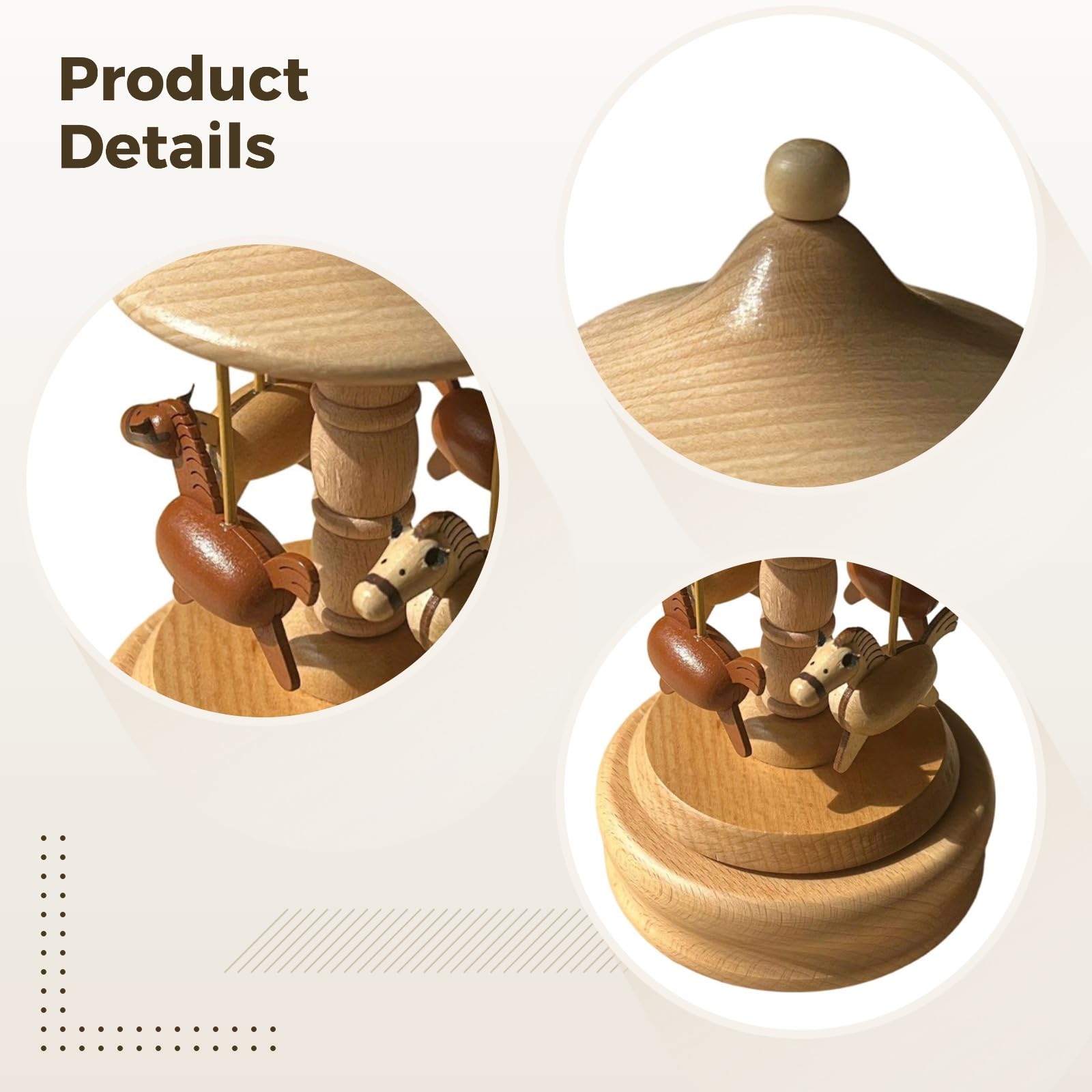 Caja de música de carrusel de madera, caja de música giratoria con madera de haya, tallas intrincadas, decoración de carrusel de caballos, regalo para Navidad, San Valentín, cumpleaños