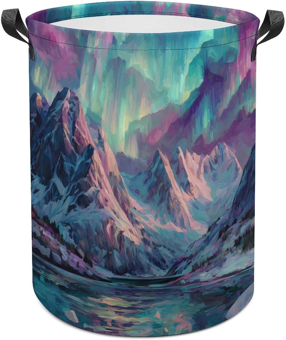 Aurora Northern Lights Laundry Hamper Basket for Home Bathroom | clothes storage,handle,large capacity,oxford
