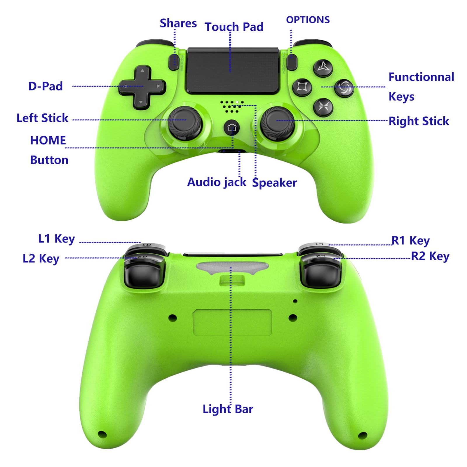 RCCBOOST Mando Inalámbrico Compatible con PS4, Gamepad Mando para P4/PS4 PRO/SLIM y PC, Mando P4 con Doble Vibración, Audio, Giroscopio de Seis Ejes, Pantalla Táctil, 600mah Batería(vert)