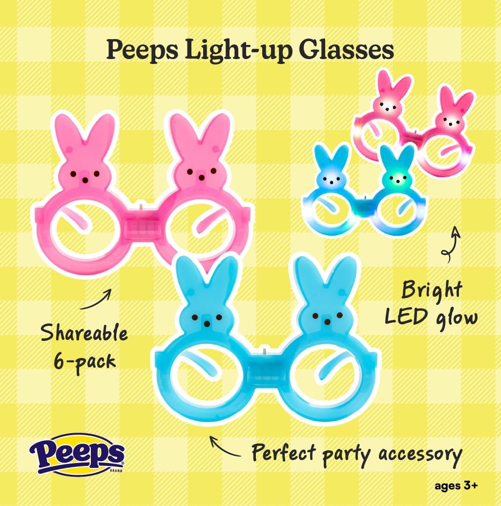 PEEPS Light Up Bunny Glasses for Kids – LED Glowing Novelty Toy Eyewear Party Favor Accessories for Dress Up, Birthdays & Events (Easter PEEPS, 6 Pack)