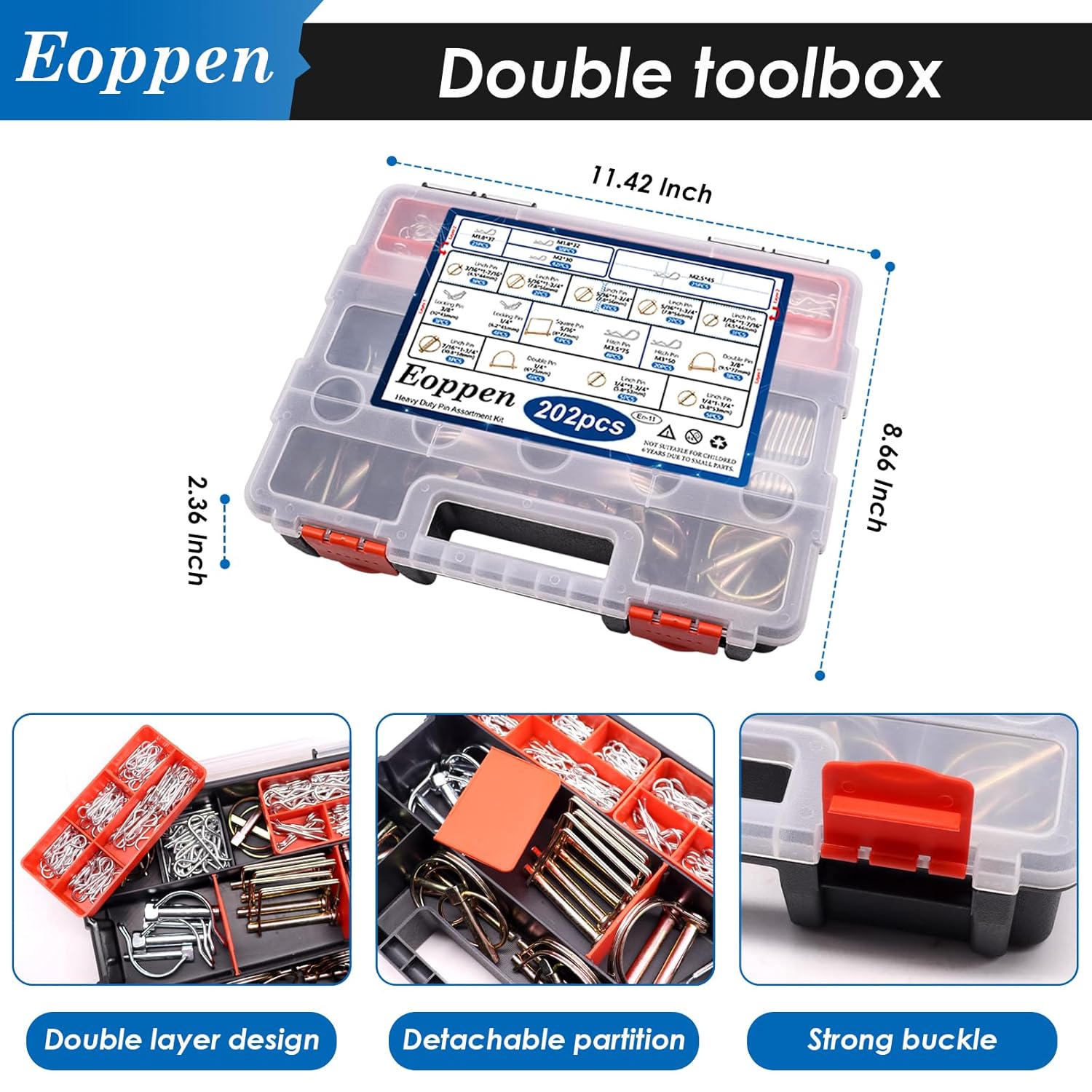 202Pcs Hitch Pins Clip Pins Assortment Kit, Heavy Duty Tractor Pins Linch Pins PTO Pins Tractor Accessories for Trailers, Tractors, Trucks, Lawn Mower