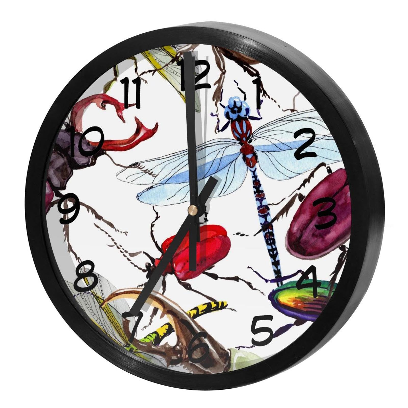 Horloge murale pour cuisine et maison motif scarabées et insectes sauvages
