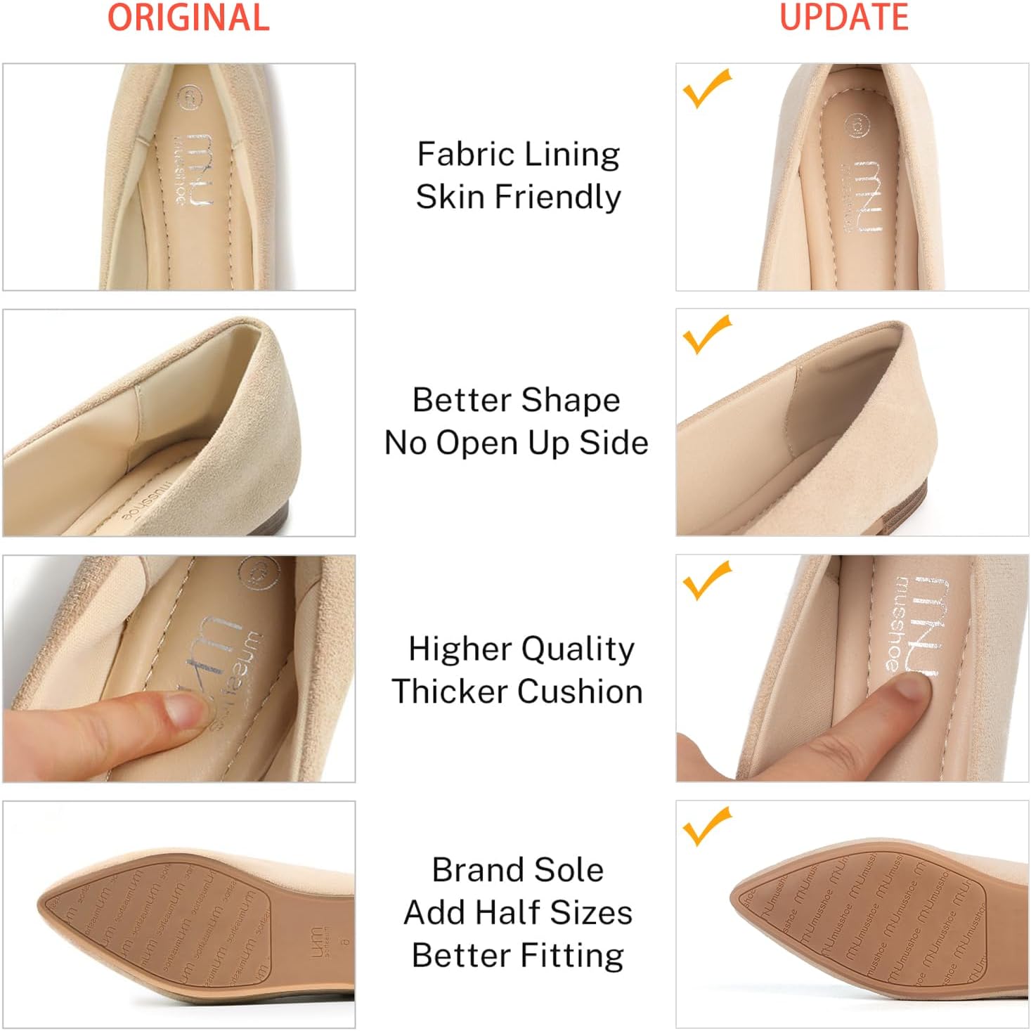 MUSSHOE Flats for Women Pointed Toe: Buttery Soft Suede Comfort Dress Shoes with Arch Support - Lightweight Slip On Ballet Flats for All Day Office Work,Walking & Casual Wear - Image 6