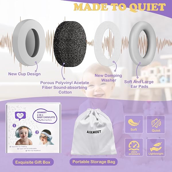 AIXMEET Cache-oreilles 2 en 1 pour bébé - Réduction du bruit - Protection auditive professionnelle pour les tout-petits de 3 à 48 mois - Réduit les dommages auditifs et améliore le sommeil - 5