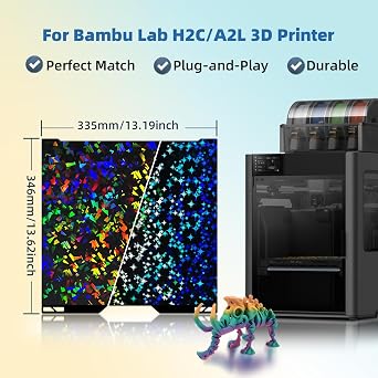 3D Effect H2C Building Plate for Bambu Lab 335 x 325mm Smooth Spring Steel Sheet Plate PEF, PLA, ABS PETG, Printing Plate for Bambu Labs H2C Platform