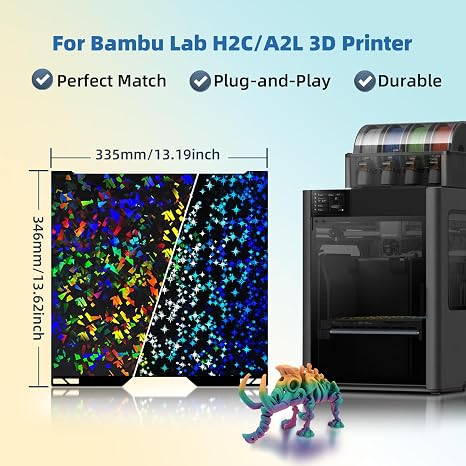 3D Effect H2C Building Plate for Bambu Lab 335 x 325mm Smooth Spring Steel Sheet Plate PEF, PLA, ABS PETG, Printing Plate for Bambu Labs H2C Platform