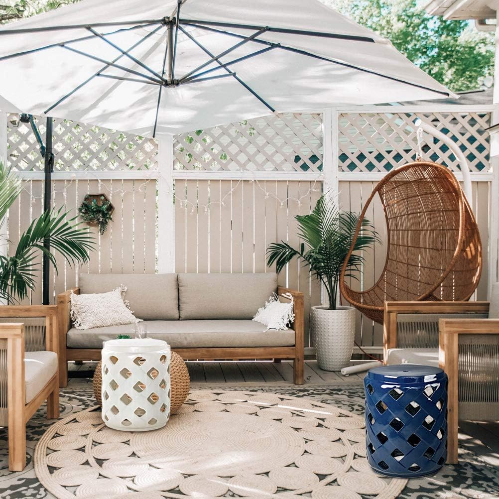 MOTINI Heavy Duty Ceramic Lattice Garden Stool for Indoor Outdoor Decorative Side Table 17" H, White : Patio, Lawn & Garden