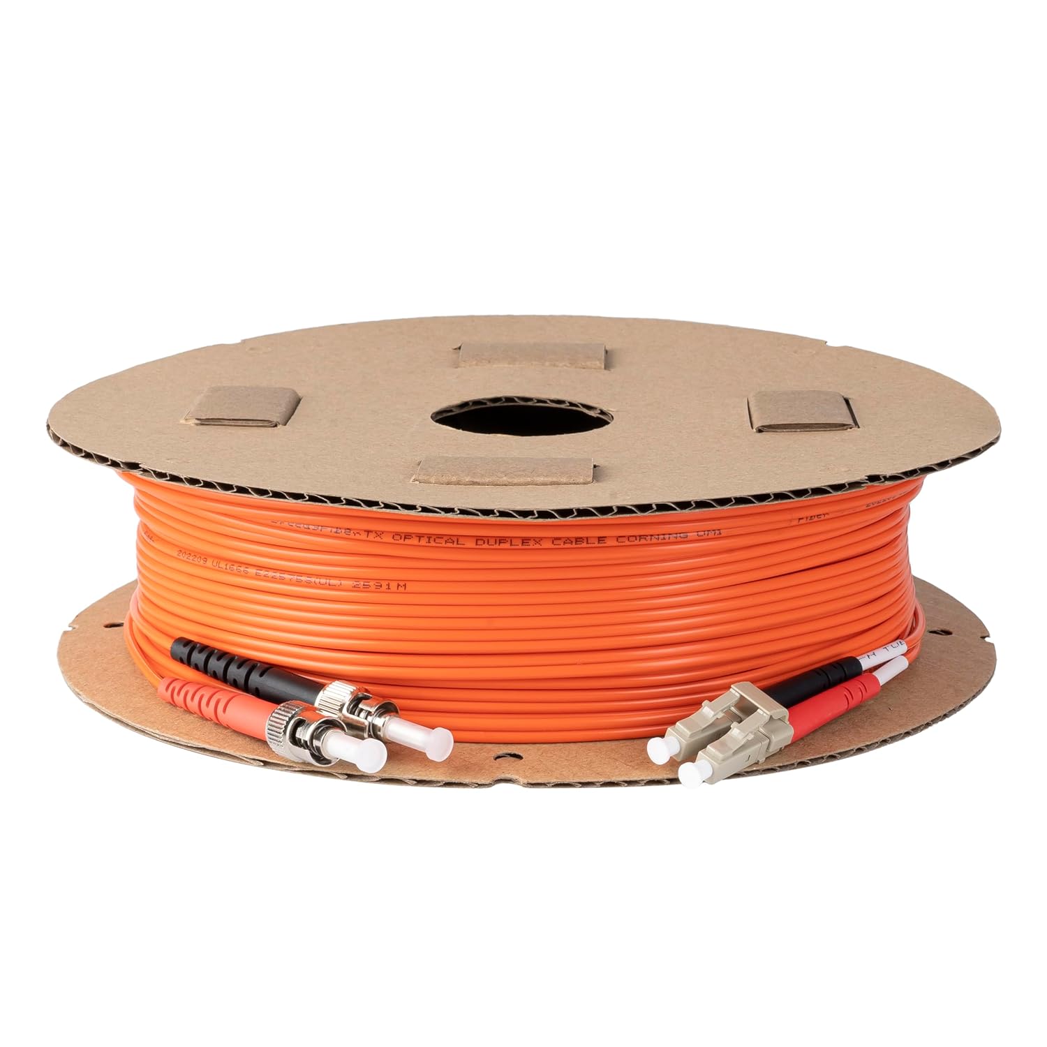 SpeedyFiberTX 6-Pack 2 Meter ST to LC Fiber Optic Patch Cable, Red and Black Boots, Corning InfiniCor Multimode OM1 62.5/125um Optical Fiber, Duplex Orange Riser OFNR Cable Jacket